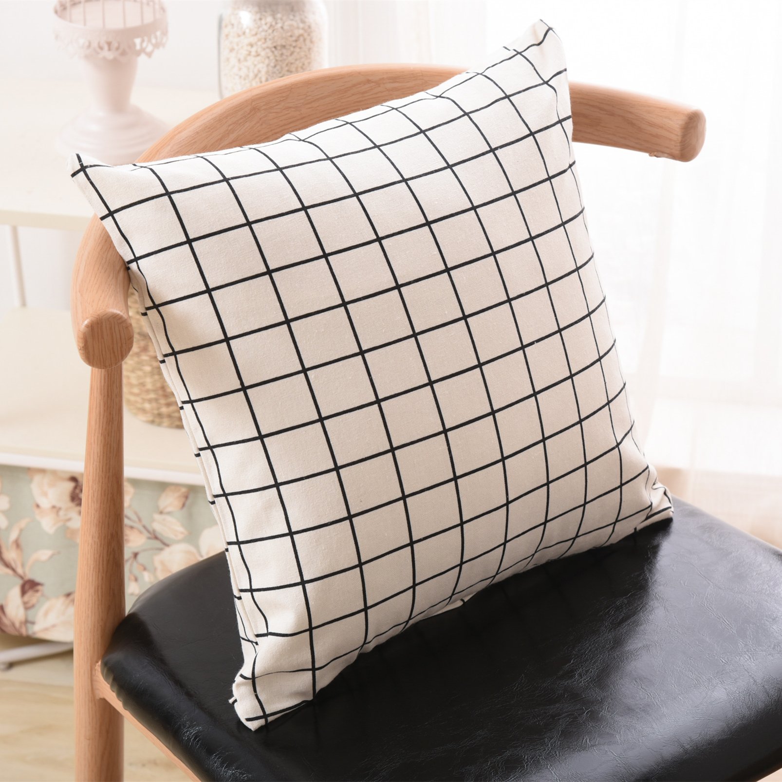 AUTUCAU 24 X 24 Inch Home Decorative Bohemian Linen Square Throw Pillow Case Cushion Cover for Sofa Chair Couch/Bedroom Geometric Pillowcase