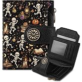 Mayski Dancing Skeletons Gothic Goth Small RFID Wallet Women, PU Leather Bifold Zipper Coin Pocket Compact Credit Card Holder Purse, Cute Travel Wallet for Ladies Teen Girls, 4 ID Window 14 Card Slots