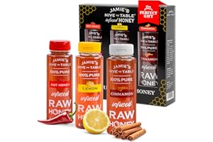 Jamie's Hive to Table Infused Honey Gift Set – Hot, Lemon, and Cinnamon Flavors, 36 Oz, Pack of 3 Squeeze Bottles – 100% Natural Raw Honey