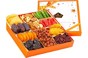 ÇEREZ PAZARI Cerez Pazari Dried Fruit and Nuts Gift Basket, Gourmet Holiday Gift Box Variety Of 10, Healthy Party Snack, Elegant Orange Box, 1.43 lbs