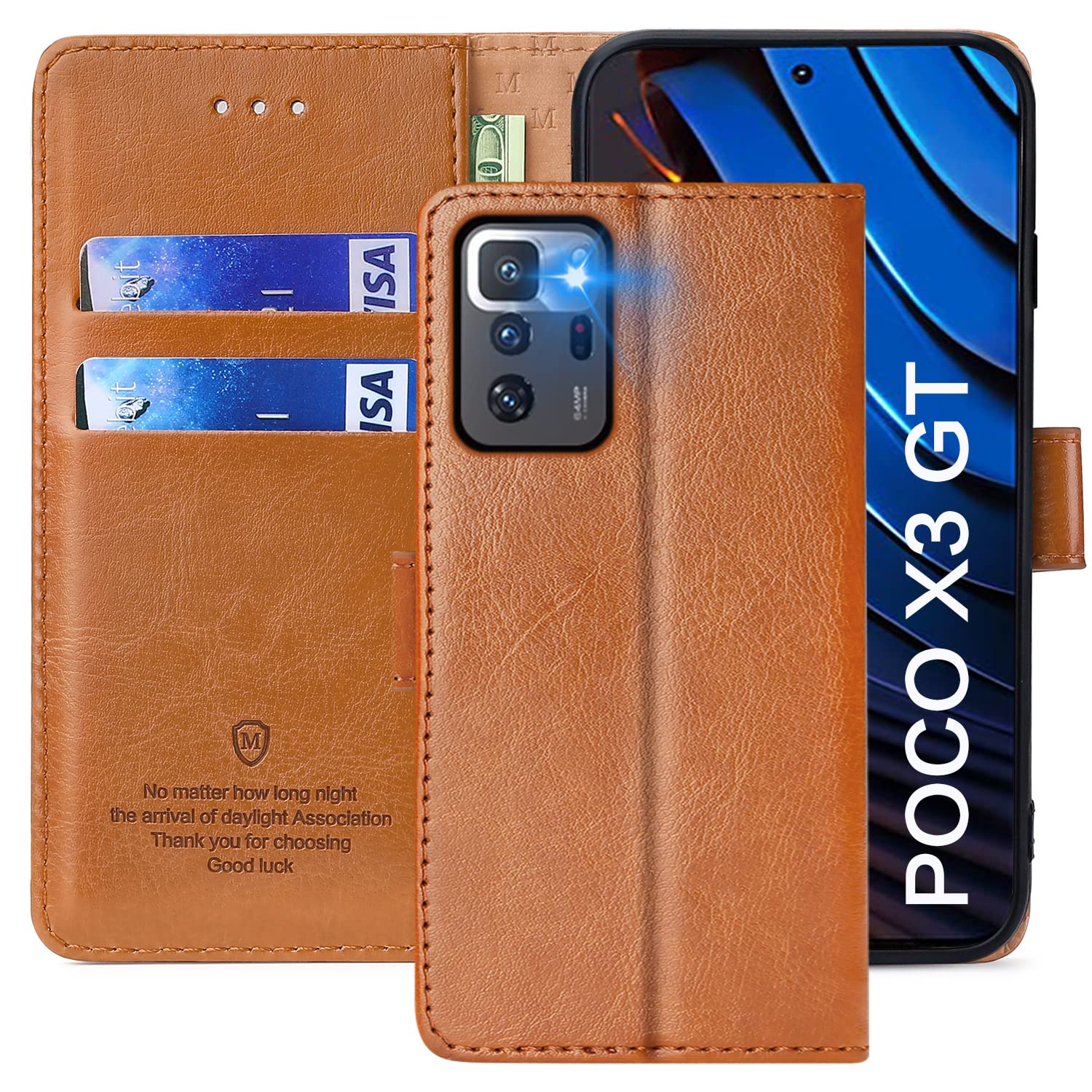 FMPCUON Case For Xiaomi POCO X3 GT,High-grade Leather Flip Wallet Phone Case Cover for Xiaomi POCO X3 GT Inches [Card Slots] [Kickstand] [Magnetic Closure]-(Brown)