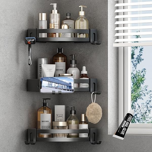 VOLPONE 3-PACK BLACK TRIANGLE SHOWER CADDY, 3-TIER CORNER...