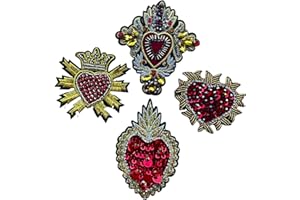 Liveish Heart Patch,Beaded Applique,Rhinestone appliqué for Dresses, Bags, Jackets,Jeans，Appliques for Dance Costumes. (Combination 1)