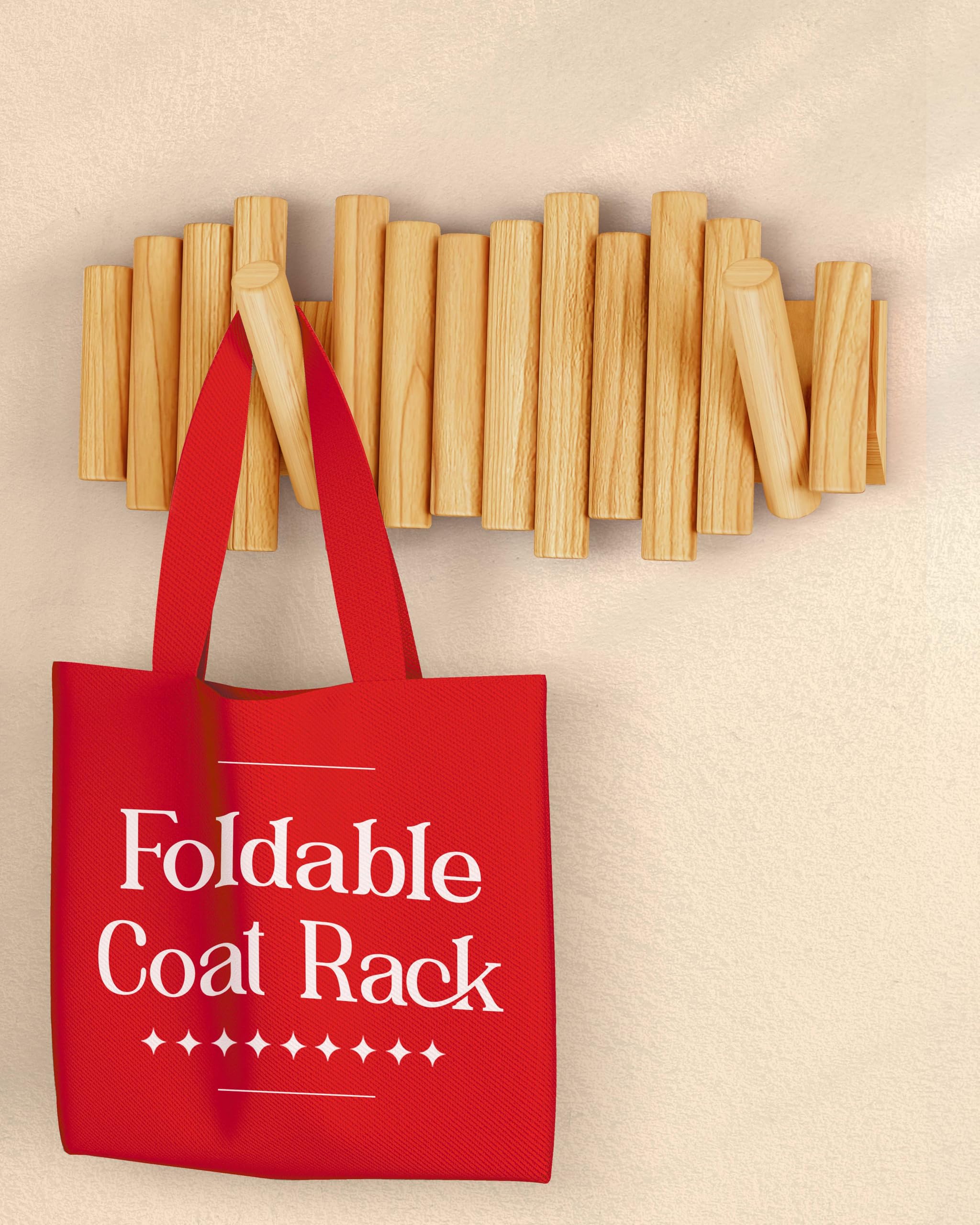 Photo 1 of Folding Wall Coat Rack - entryway Hooks foldable - Wooden Coat Rack Wall Mount - modern Wall Mounted Coats Rack - Coat Hanger Walls Mount Coat Racks - folding coat hooks for Key bag clothes towels