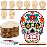 DoubleFill 16 Pcs Dia De Los Muertos Craft Day of The Dead DIY Craft, Skull | Unfinished Wooden Sugar Skull Painting Decor with Watercolor Pen, for Day of The Dead Halloween Party Home Activities Decor