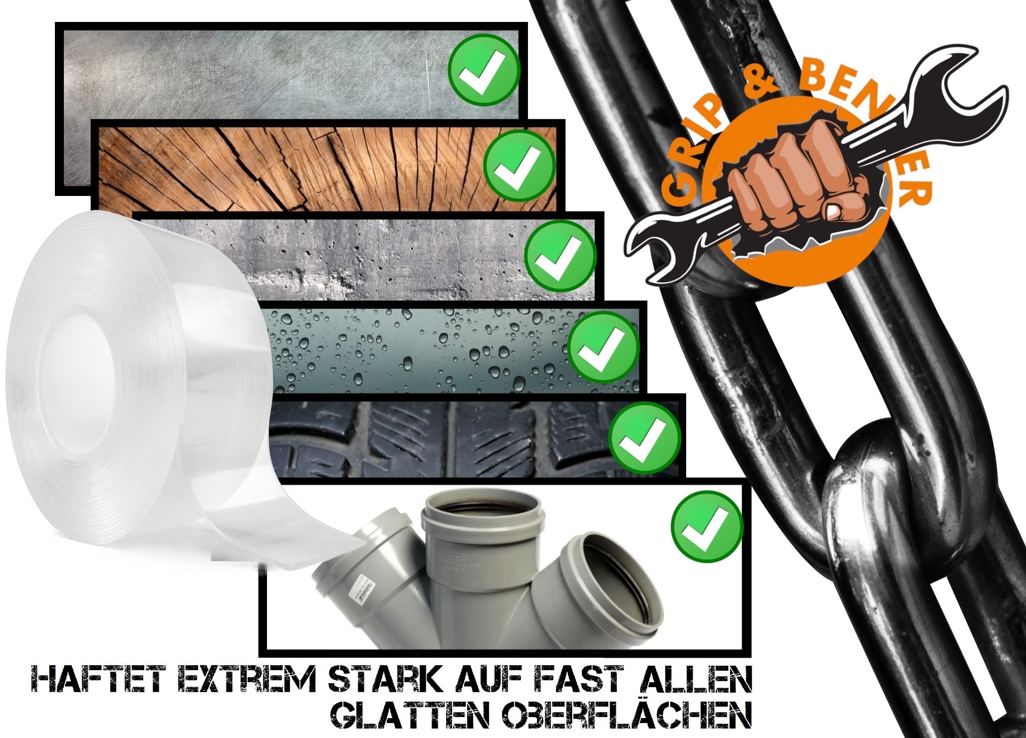 GRIP&BENDER Doppelseitiges Klebeband - 5 Meter x 24MM Nano Tape Doppelseitig Transparent – Spurloses Nano Klebeband – Multifunktionales Rutschfestes Nanotape extra dünn (1mm) Ultra Stark 2