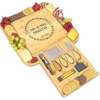 Personalized Bamboo Cheese Board with Cheese Knives & Accessories – Custom Engraved Charcuterie Board Gift Set, Wedding for C