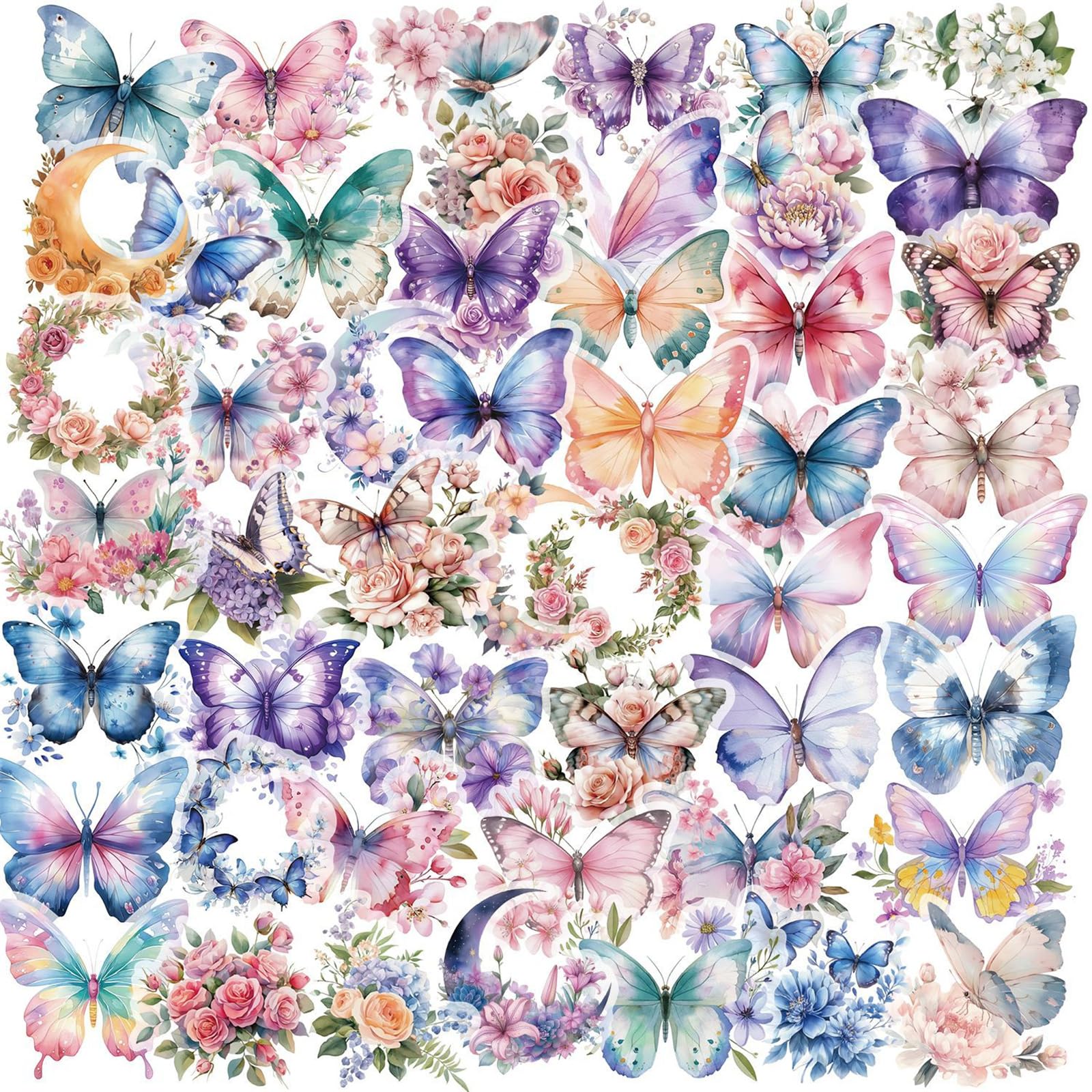 Photo 1 of Butterfly Stickers, PET Waterproof Transparent Colorful Resin Decals Self-Adhesive Scrapbooking Stickers Supplies Journal Stuffers for Adult Card Making Letters DIY (Butterfly)
