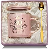 80th Birthday Gifts for Women Marble Coffee Mug, 80th Birthday Decorations for Women, 14Oz Mug Gifts for a 80 Year Old Woman, Gift for 80 Year Old Woman Grandma Mum Wife, with Spoon, Lid, Gift Boxed
