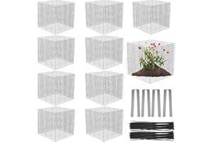 BENWANFEE 10 Pack Wire Plant Protectors Square Wire Plant Cages Mesh Plant Cage Chicken Wire Cloche with 40 Ground Stakes and 200 Nylon Ties Protect Plants, Garden,Shrubs and Vegetables from Animals, 12x12 inch