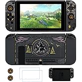 GLDRAM Black Protective Case Compatible with Nintendo Switch Console & Grip Controller, Accessories Kit with Hard Shell Switch Skin Cover, 2 Screen Protector & 2 Thumb Grips for The Legend of Zelda