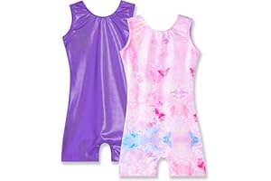 Nymphperi 2 Packs Gymnastics Leotard for Girls Sparkle Biketards with Shorts Kids Sleeveless Unitard One-Piece Dancewear