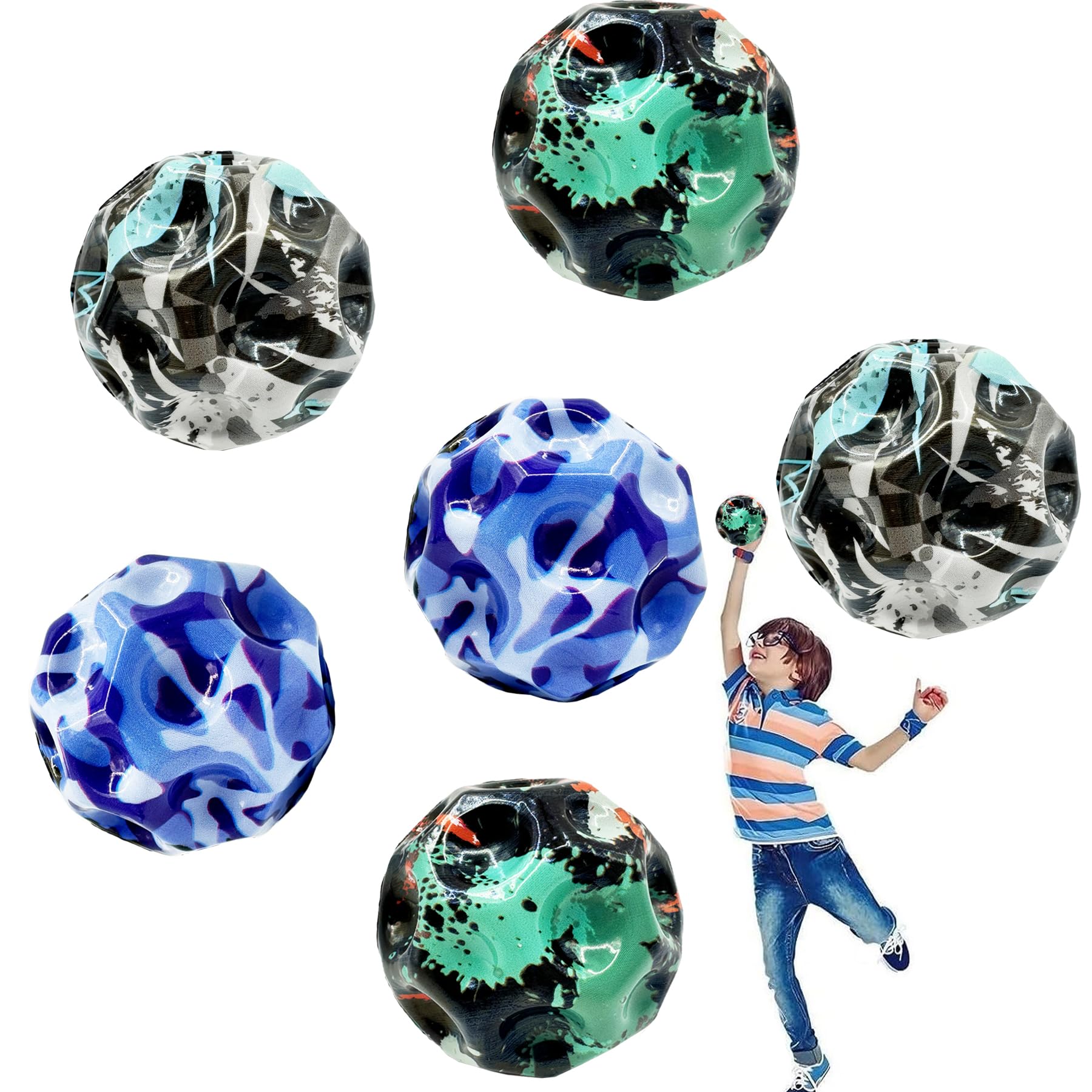 TZEKING Pack of 6 Moon Balls, 7 cm High Jumping Rubber Ball, Bouncing Balls in 6 Colours, Easy to Grip, Gifts for Boys and Girls, Suitable for Adults for Stress Relief