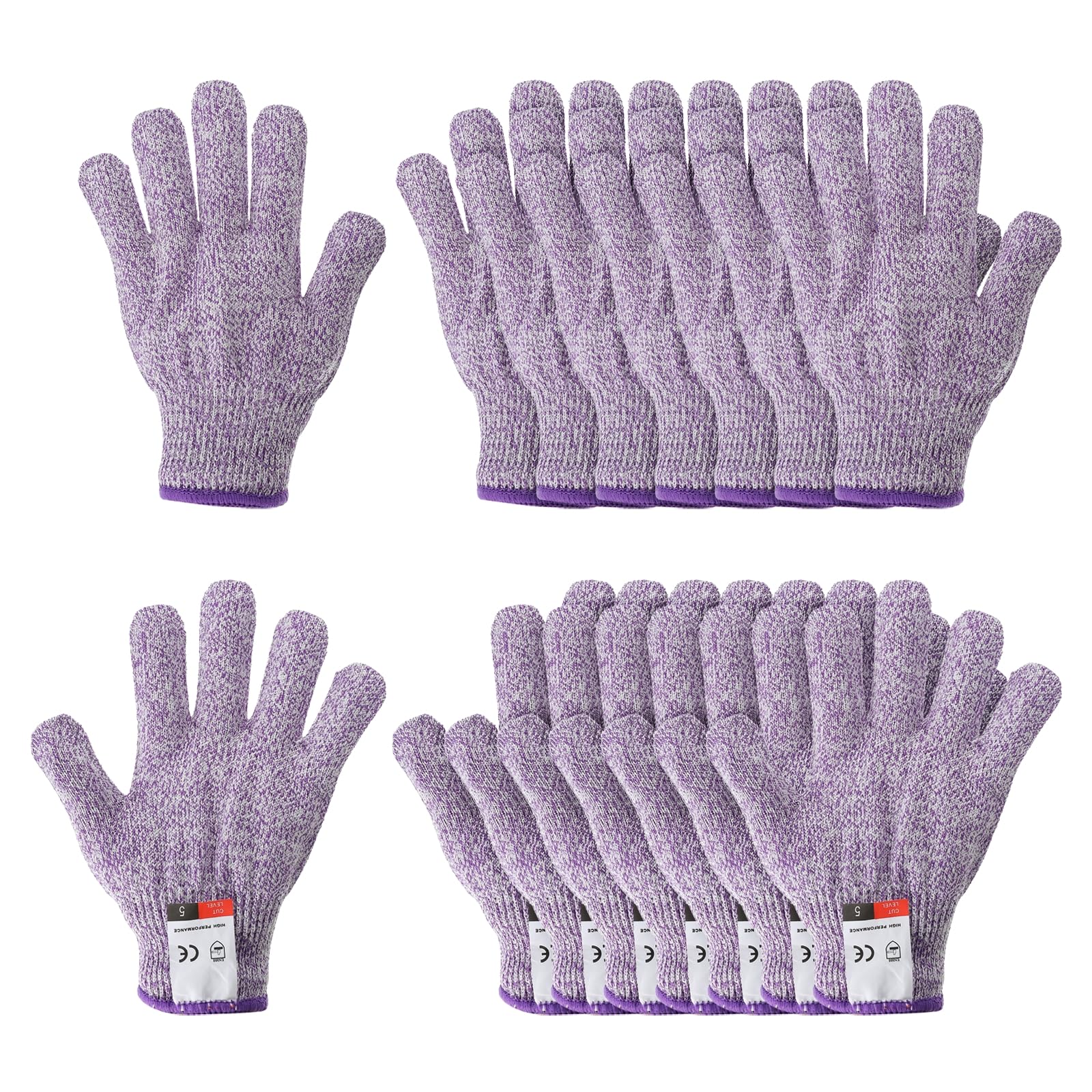 PATIKIL Cut Resistant Gloves, 8 Pair Level 5 Protection Anti Cutting Gloves Cut Proof Gloves for Kitchen Wood Carving Working, Small, Purple