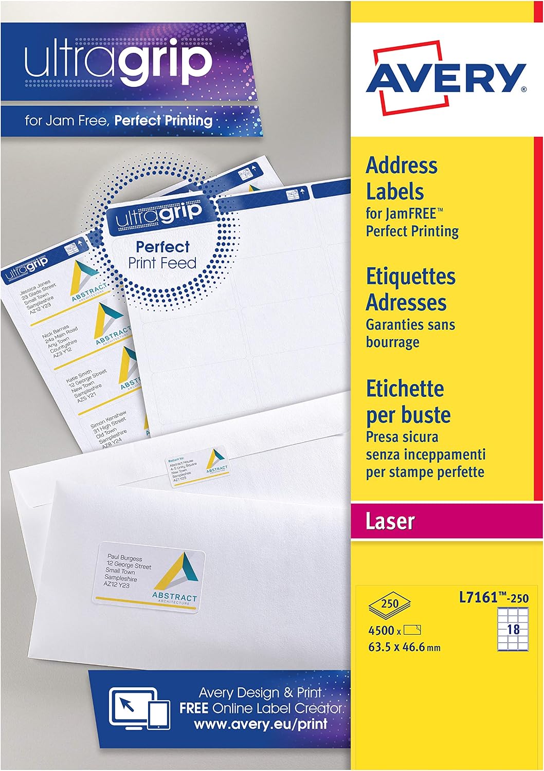 Avery Address Labels for Laser Printers 18 Per A4 Sheet, 4500 Labels, QuickPEEL, Customisable, White, 63.5 x 46.6 mm - Image 4