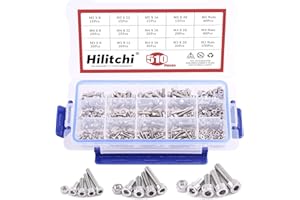 Hilitchi 510pcs M3 M4 M5 Stainless Steel Hex Socket Head Cap Bolts Screws Nuts Assortment Kit - 304 Stainless Steel (Hex Socket)