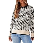 Dokotoo Womens Casual Cross Jacquard Sweaters 2025 Crewneck Long Sleeve Fall Winter Warm Knit Pullover Tops Clothes