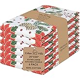 Urban Villa Christmas Kitchen Towels Pine Cone Print Multi Color, Premium Quality,100% Cotton Dish Towels Mitered Corners (Size: 20X30 Inch), Highly Absorbent Bar Towels & Tea Towels - (Set of 6)
