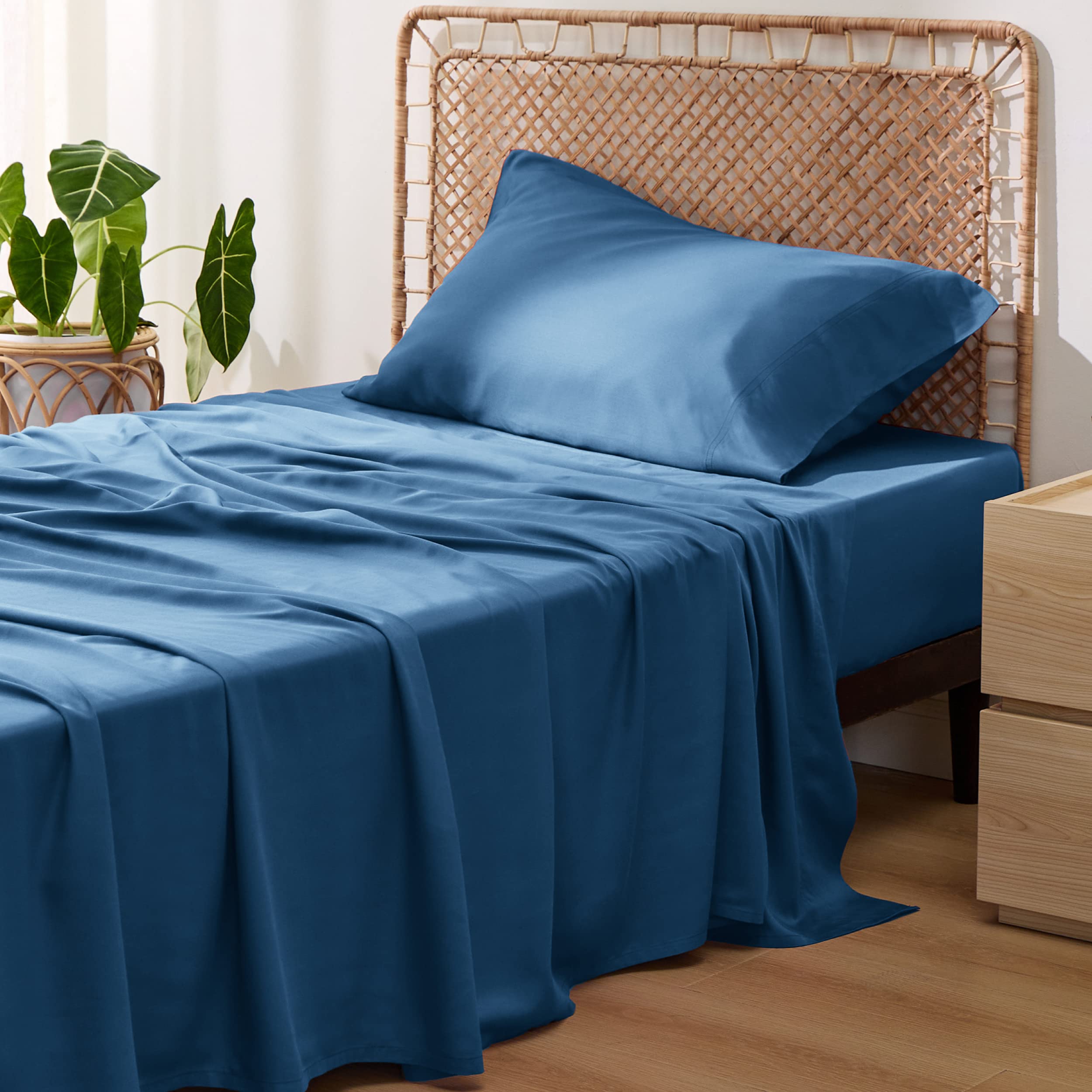 Photo 1 of Bedsure GentleSoft Cooling Sheets Twin, Rayon Derived from Bamboo, Breathable & Soft Twin Sheets Set, Deep Pocket Up to 16 Inches, Hotel Luxury Silky Bedding for Hot Sleepers, Peacock Blue