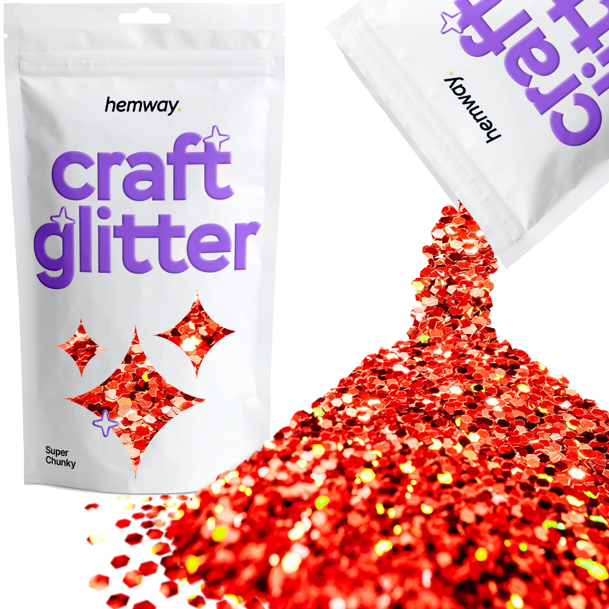 Hemway Craft Glitter Red Holographic 100g Super Chunky Glitter for Crafts, Resin, Cosmetic, Nail, Face, Body, Festival, Tumblers, Art, Candle, Crafting