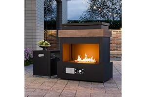 EAGLE PEAK Outdoor Propane Fireplace 50,000 BTU Gas Fireplace with Storage & Adjustable Flame, Patio Heater for Decks Backyards, Gray/Beige