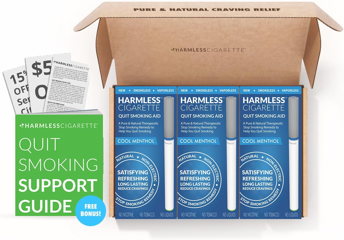 30 Day Quit Smoking Kit Helps Curb Cravings to Smoke, Satisfying, Safe and Natural Alternative to Stop Smoking and Live a Healthy Life Without Cigarettes (Cool Menthol, 3 Pack)