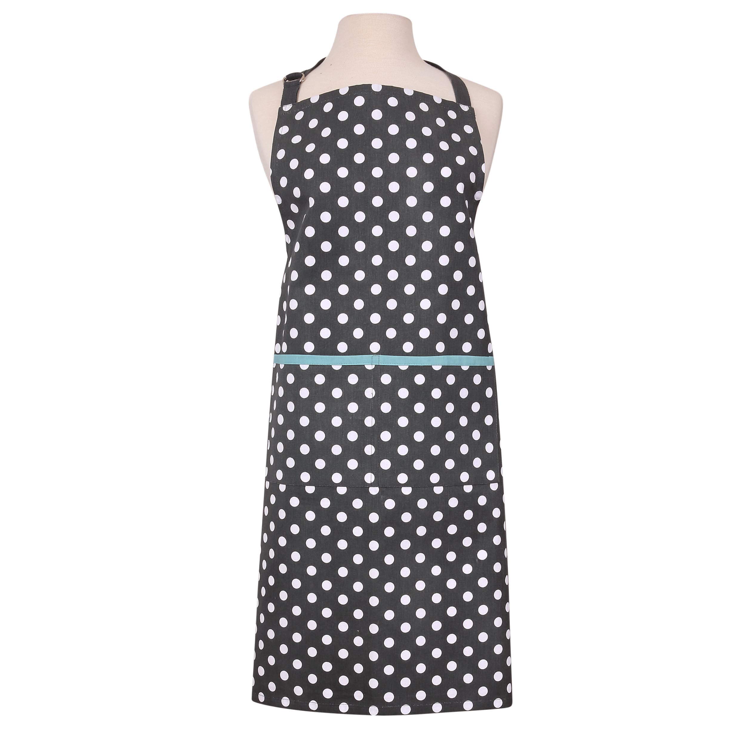 Dexam - Polka Dot Adult Kitchen Apron, Slate Grey, 100% Cotton, Machine Washable, Adjustable Strap, 67cm x 86cm