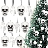 Poen 24 Pcs Christmas Skull Hanging Tree Goth Ornament Skull Plastic Mini Christmas Small Skeleton Head Decoration Spooky Xmas Hanging Ornament for Xmas Party Supplies