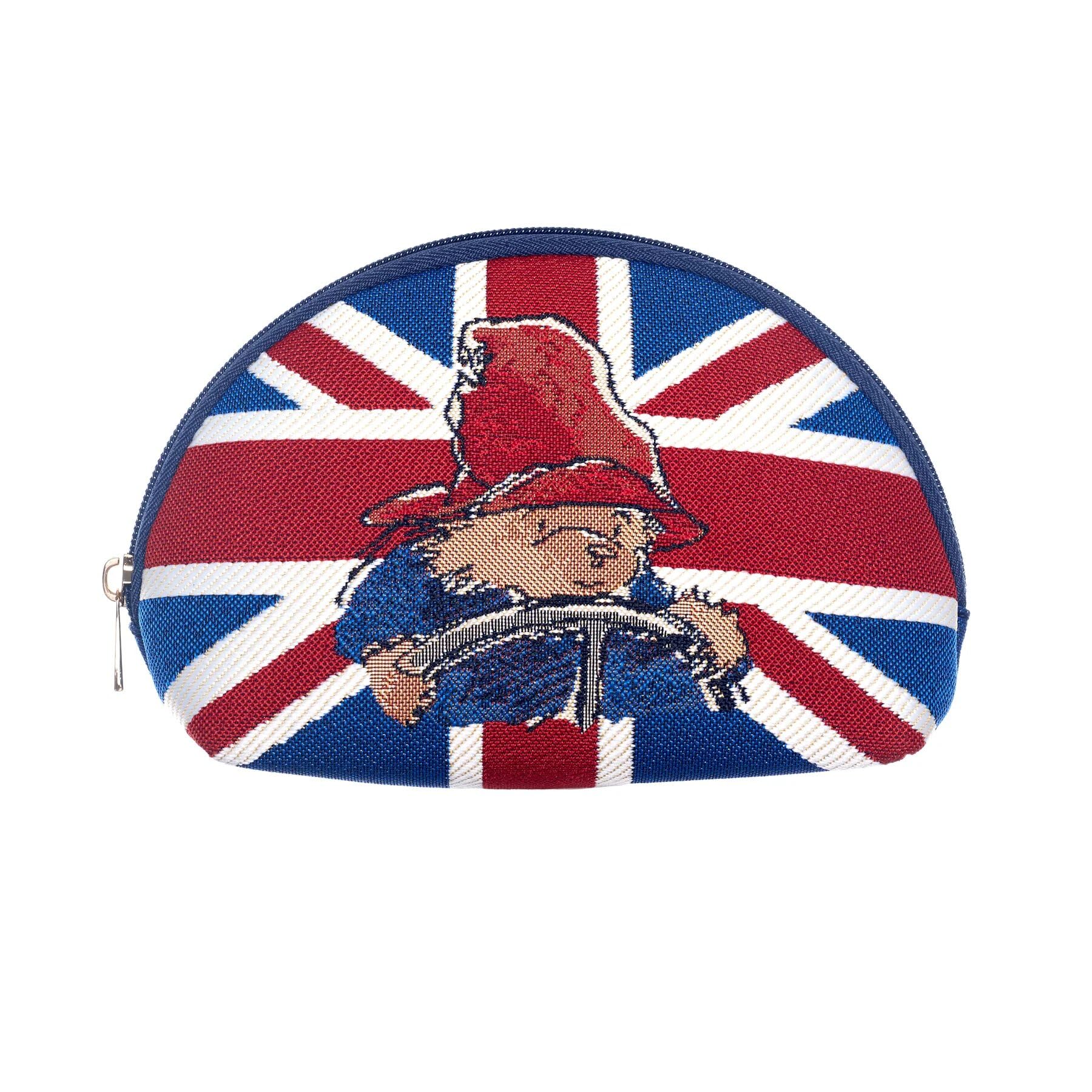 Signare Tapestry Paddington Bear Union Jack Ladies Small Cosmetic Make-Up Bag for Women, Ideal for Travel, Vegan Eco-Friendly Woven Fabric