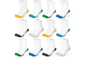 GENTABY 12 Pairs Boys Crew Socks Athletic Cotton Kids Socks Running Crew White Black Soft Sock for Toddler Boys 1-14 Years