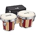 RockJam 7" and 8" Bongo Drum Set with Padded Bag and Tuning Key, Red and Natural Stripe