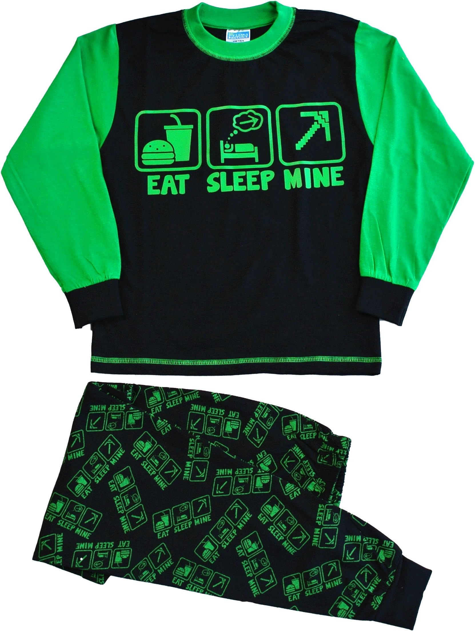 Boy's Eat Sleep Mine Pajamas All Over Print 7 to 14 Years