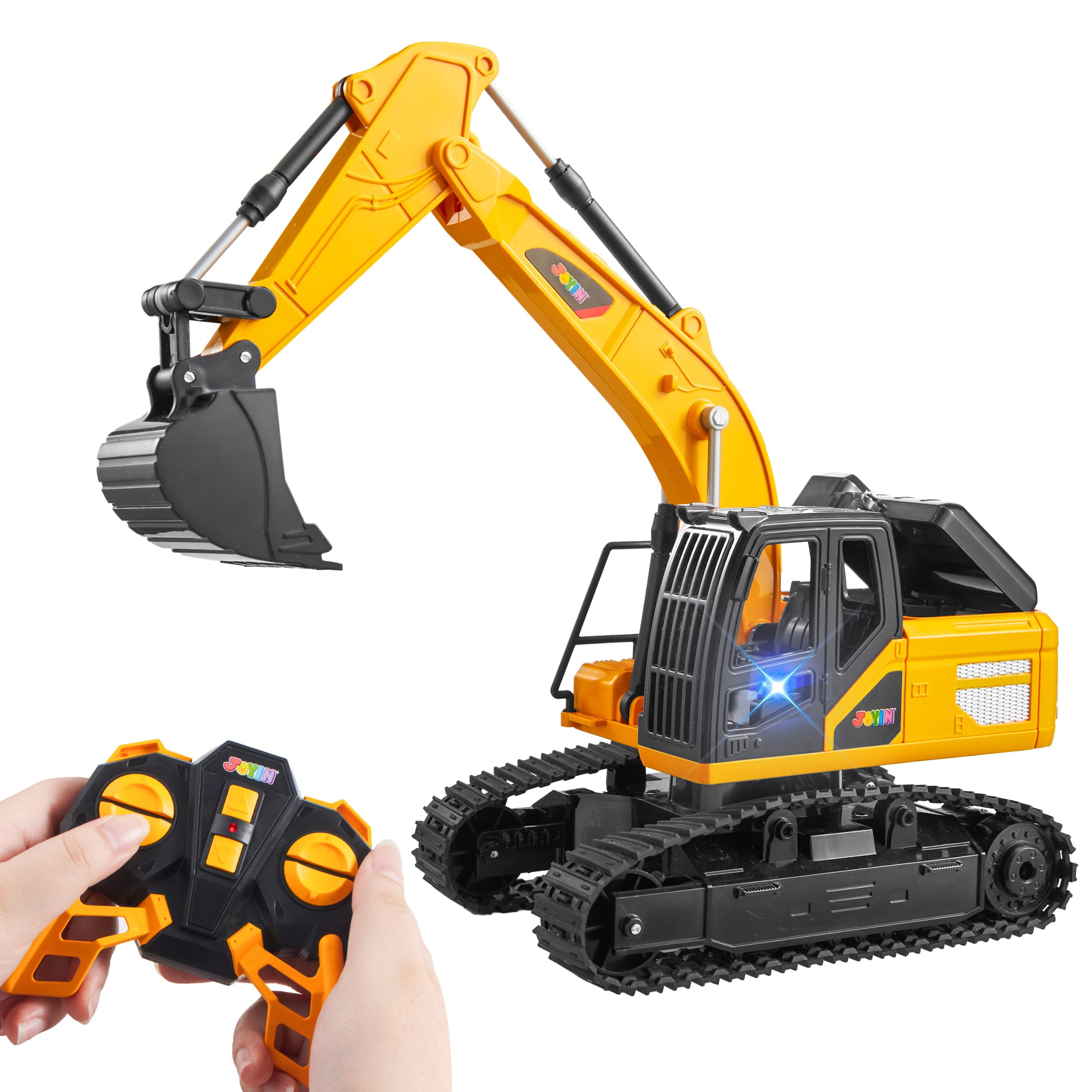 JOYIN Ferngesteuertes Bagger Spielzeug für ab 3 4 5 6 7 8 9 Jahren Junge, 2,4 GHz Bagger RC Spielzeugautos mit Licht und Sound, Geburtstags Geschenk