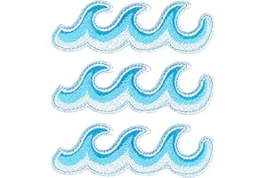 OBSUMMOY 10 Pieces Ocean Wave Embroidered Patches Blue Sea Wave Iron on Patch Wave Applique Repair Patch for Clothes Dress Jackets Caps DIY Embroidery Patches Sewing Craft Decoration