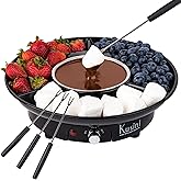 Kusini Electric Fondue Pot Set &ndash; Chocolate Fondue Kit - Temperature Control | Detachable Serving Tray, 10oz Melting Pot, 4 Roasting Forks - Gift Set &amp; Date Night Idea. Serve at Movie Night or Game Night.