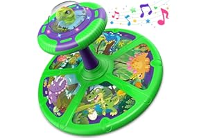 Flooyes Dinosaur Sit and Spin Toys for Toddlers Boys 1 2 3 Years Old, Birthday Gift for Boys Age 2-4 with LED Lights and Music, 360° Spin