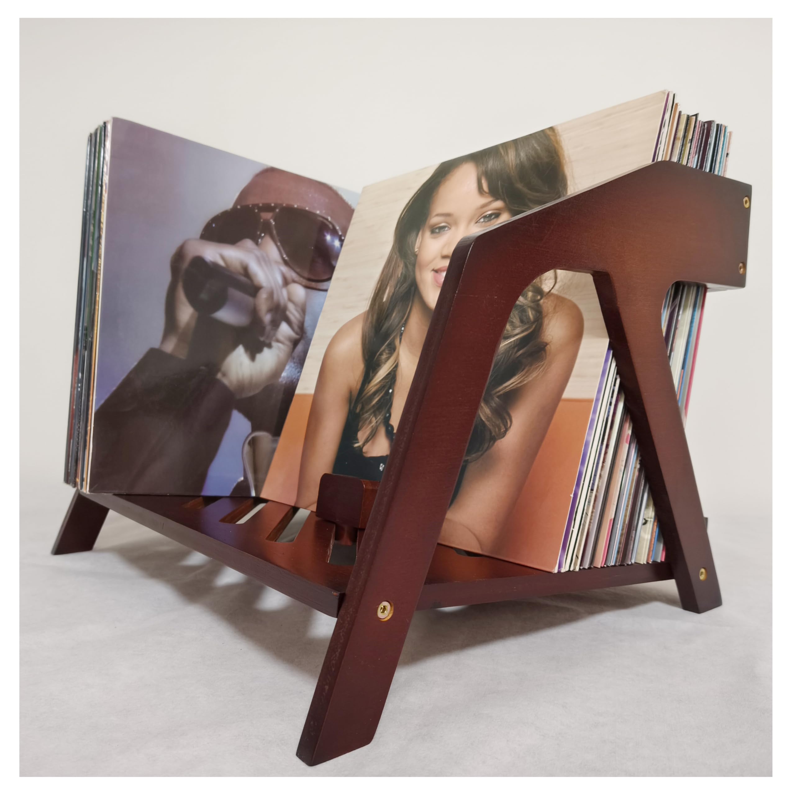 Bamboo Vinyl Record Holder - Stylish Chair Design, Holds Up to 80 12" LPs, Elegant Vinyl Record Storage, CD & Magazine Rack, Book Holder (Brown)