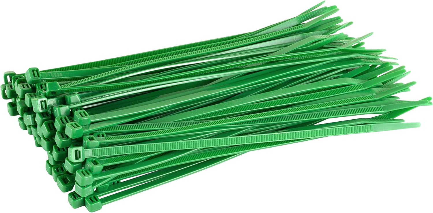 GTSE 100 Pack of Green Cable Ties, 200mm x 2.5mm Premium Tie Wraps, Nylon Zip Ties