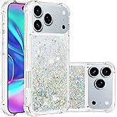 COTDINFOR Phone Case for iPhone 17 Pro Max Case Glitter Bling Liquid Cute Floating Quicksand Shockproof Protective Bumper Durable Soft TPU Clear Cover for iPhone 17 Pro Max 6.9" Love Sliver YB