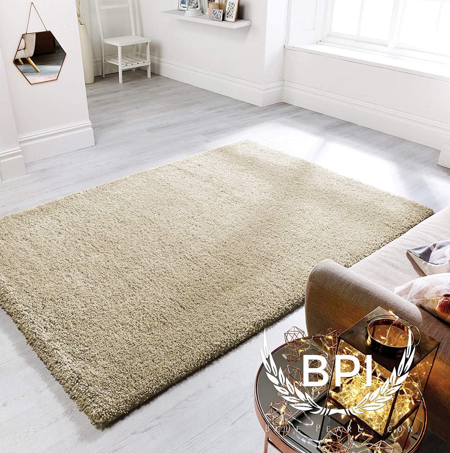 Shaggy Rugs Soft Plain Thick Pile Large Small Antiskid Area Rug Light Beige Color Size 60x110cm Amazon Co Uk Kitchen Home