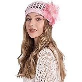 ZLYC Women Crochet Beanie Hat Summer Handmade Knit Decorated Lightweight Skull Cap