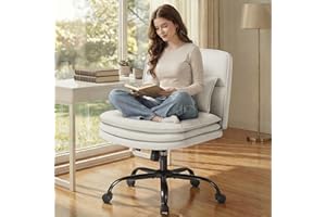 GUNJI Criss Cross Chair Legged with Waist Pillow,Three-Layer Thickened Seat Cushion Swivel Desk Chair,Wide Seat Armless Adjus