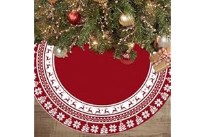 Lizuart Christmas Tree Skirt 48 Inches | Red Xmas Tree Skirt with Rustic Snowflake & Reindeer Pattern, Fits 5 to 7 Foot Trees, Perfect Christmas Decorations for Holiday Trees.