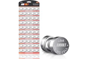 AmVolt- Pack of 50 LR44 Batteries AG13 SR44 357 303 Premium Alkaline Non Rechargeable Button Battery, 1.5 Volt Small Batteries for Watches Clocks & Electronic Devices (50 Pack, 50, Count)