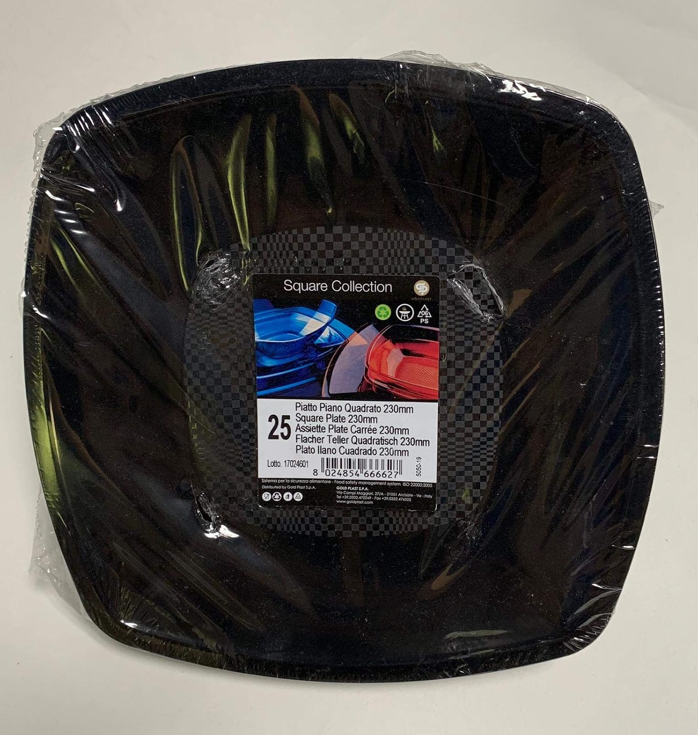 Plato plano gold plast microondas cuadrado negro 230 mm, cartón ...