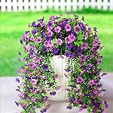 Fierscial Artificial Flowers for Outdoors, 2PCS Spring Floral Arrangements with Faux Silk Daisy, UV Resistant Fake Hanging Plants for Outdoor Porch, Garden, Indoor Hanging Basket Decor (Light Purple)