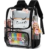 AO ALI VICTORY Clear Girls Backpacks Heavy Duty PVC Transparent Cute Backpack for Kids Toddler Girls Preschool Bookbags Elementary School Bag See Through Casual Travel Daypack, Black