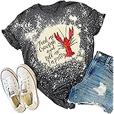 Feed Me Crawfish and Tell me I'm Pretty Shirts Funny Bleached T Shirts for Women Summer Vintage Graphic Tees Blouse Tops
