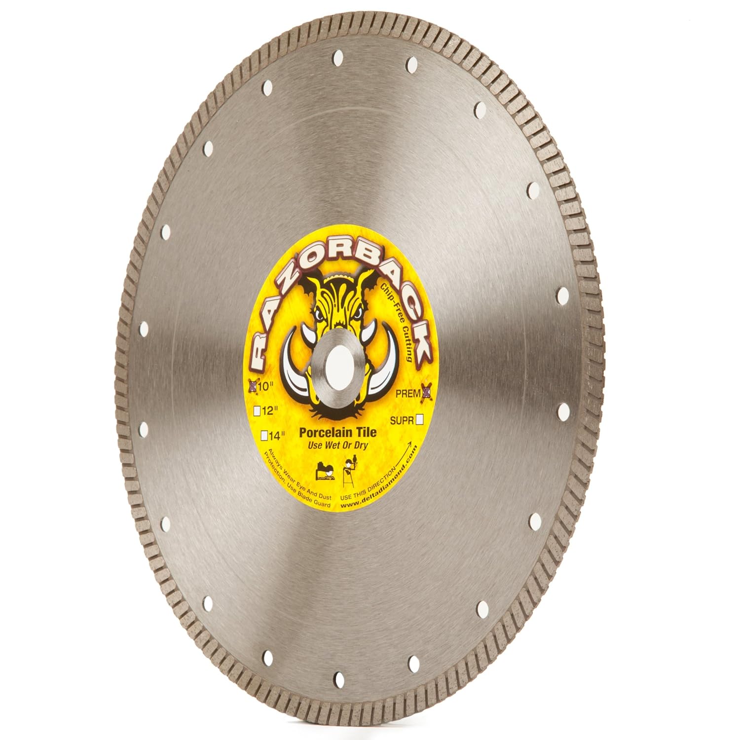Razorback 10-Inch Thin Kerf (10" X .050 X 5/8" Arbor) Continuous Rim Diamond Blade for Wet Tile Saw. Use Wet or Dry for Precise, Chip-Free Cutting of Porcelain Tile/Ceramic Tile/Quarry Tile/Stone