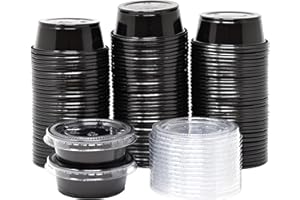 [100 Sets - 1.5 oz.] Black Jello Shot Cups Condiment Containers with Lids | Sauce Cups, Portion Cups, Dressing Container | Sm